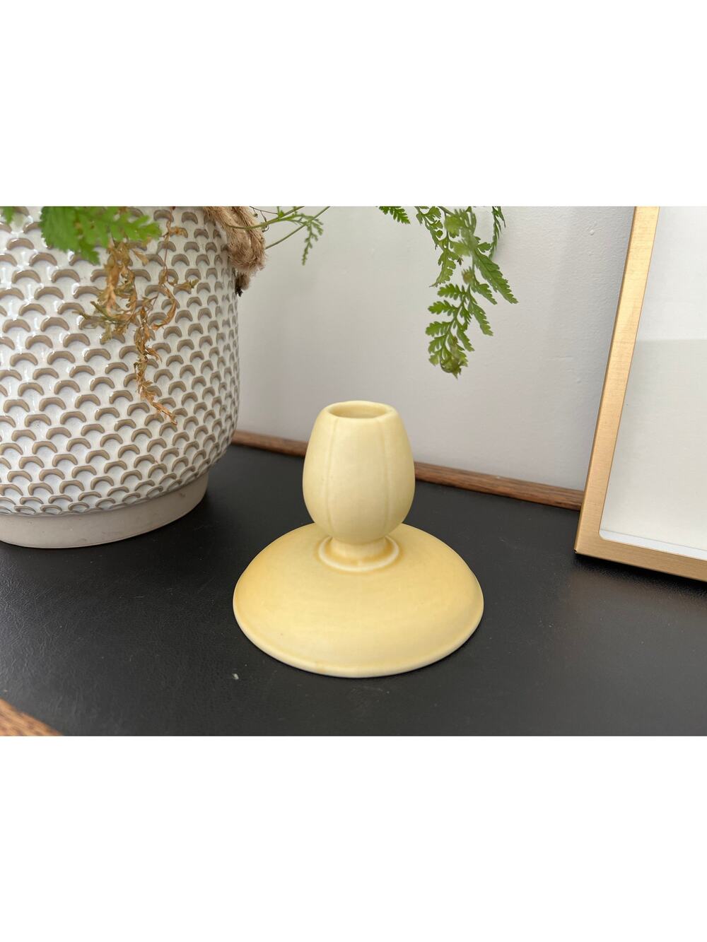 Vintage Yellow Tulip Ceramic Candle Holder, Tepeco, Trenton Fotter'es Company